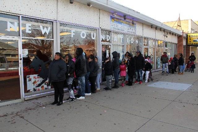 People waiting in line.